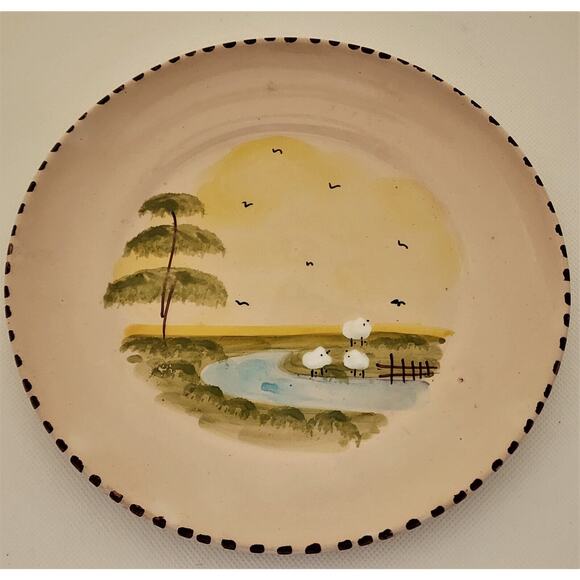 PLATE-SALAD/DESSERT-HANDMADE BY LAMAS-Italy-Sheep by River-Raised Design - Picture 1 of 8